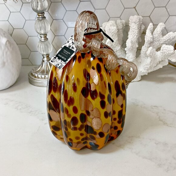NEW! BOHO LEOPARD ANIMAL PRINT GLASS PUMPKIN - Picture 4 of 4